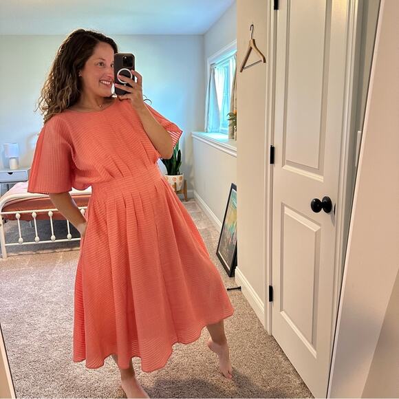 Club Monaco Pink Seersucker Short Sleeve Maxi Dress 12 - Picture 4 of 14